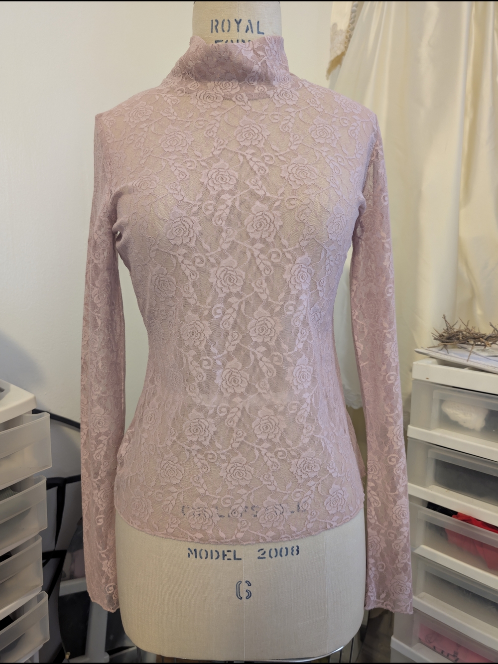 Urban Outfitters Dusty Pink Lace Mock Neck Long Sleeve Top